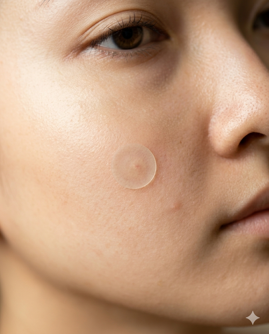 Hydrocolloid acne patch close-up