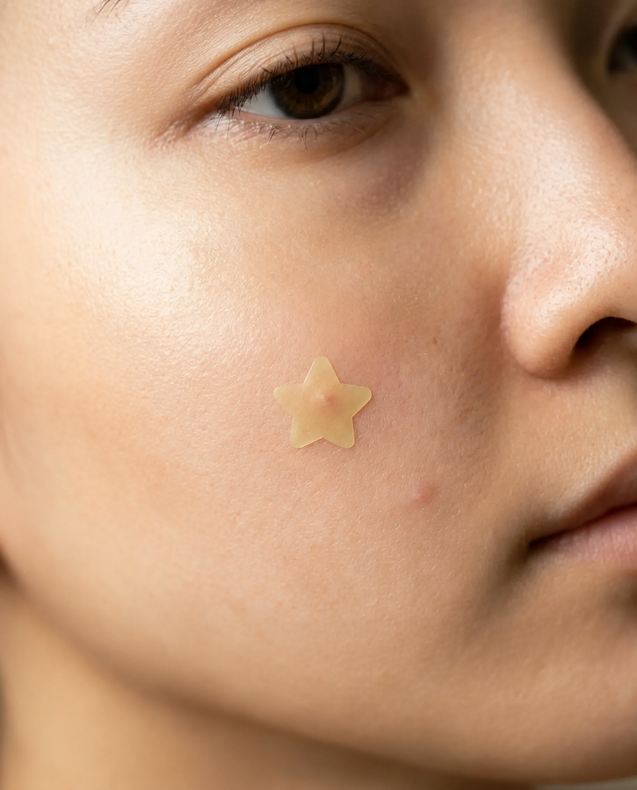 Hydrocolloid acne patch close-up